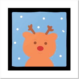 Cute Christmas Reindeer with Snow Posters and Art